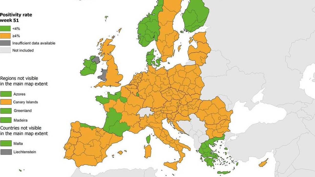 Κορωνοϊός: «Πράσινη» στον ευρωπαϊκό χάρτη θετικότητας η Ελλάδα 