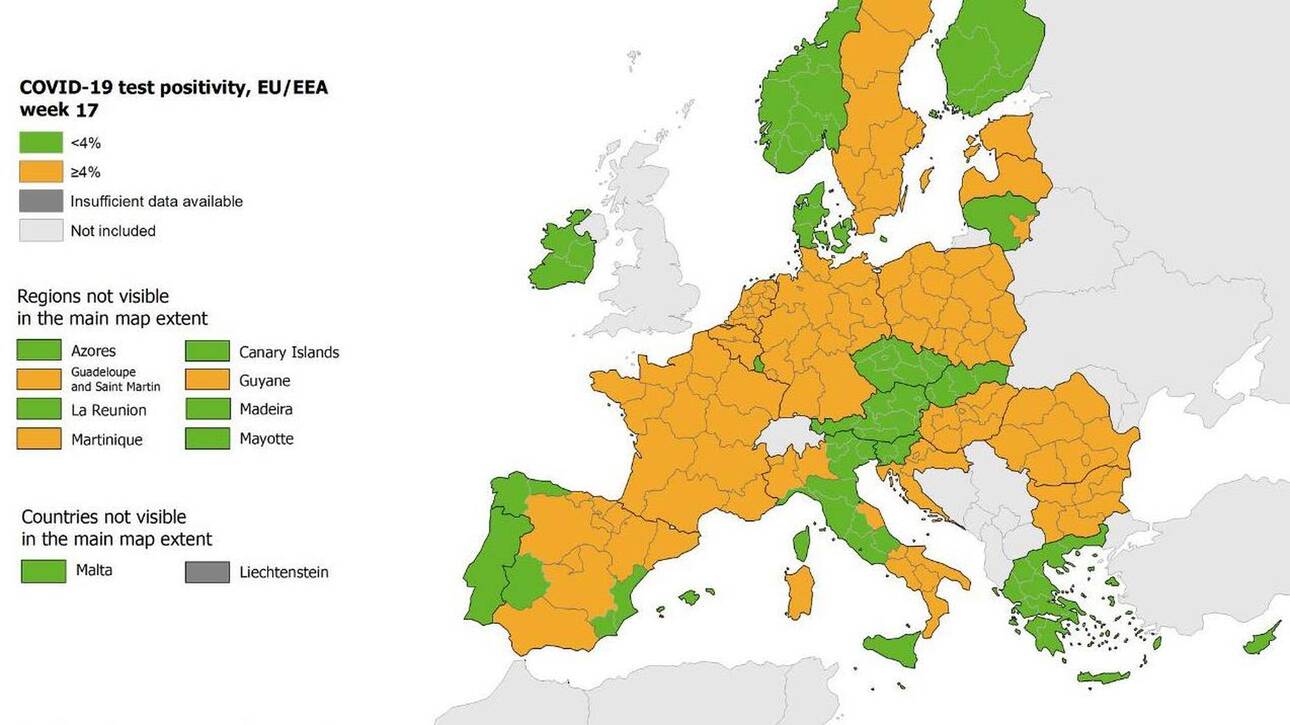 Κορωνοϊός: Παραμένει «πράσινη» η Ελλάδα στον χάρτη του ECDC